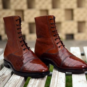 Pebble Grain & Croc Emboss Cap Toe Boots