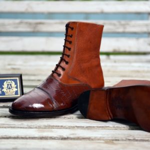 Pebble Grain & Croc Emboss Cap Toe Boots