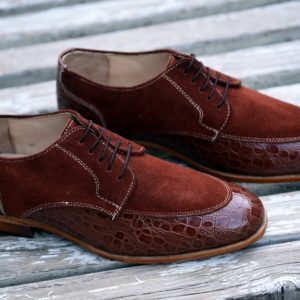 Two Tone Brown Croc & Suede Derby