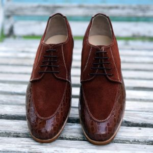 Two Tone Brown Croc & Suede Derby