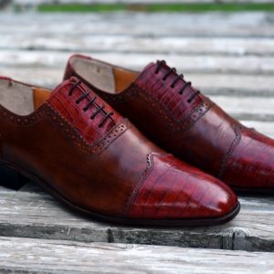 Hand Patina Croc Emboss Brogue Oxford