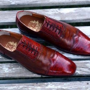 Hand Patina Croc Emboss Brogue Oxford