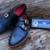 Luxury Handmade Two Tone Quarter Brogue Monkstrap For Men in Blue Color from Artisansstore.com