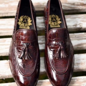 Croc Emboss Tassel Loafer Burgundy