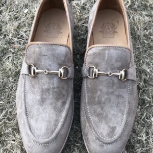 Grey Suede Horsebit Loafers