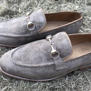 Grey Suede Horsebit Loafers